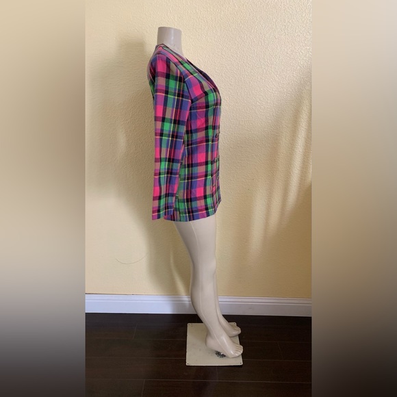 VTG G.S.L Size 6 Multicolored Plaid Double Breasted Blazer - Picture 3 of 9
